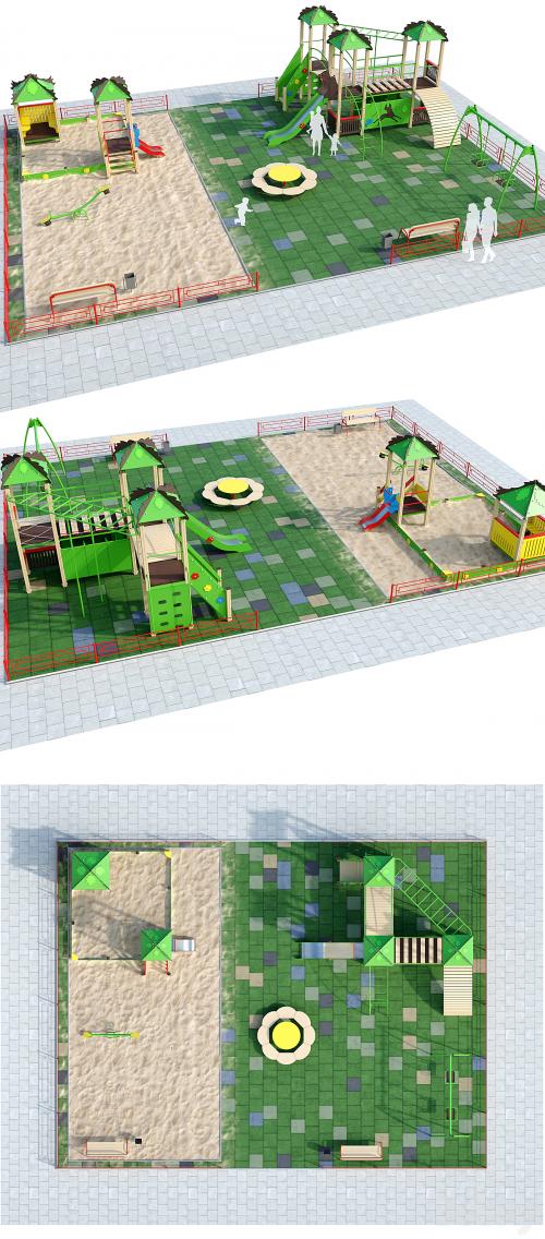 Children playground with a large sandbox