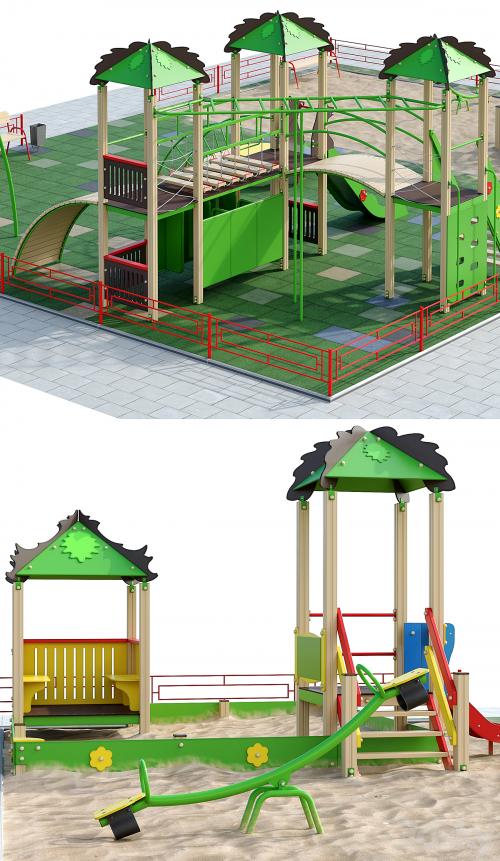 Children playground with a large sandbox