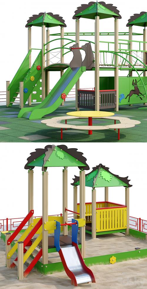 Children playground with a large sandbox