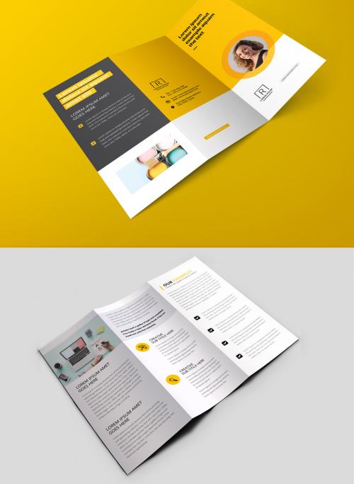 Creative Trifold Brochure with Yellow Accents - 374984688