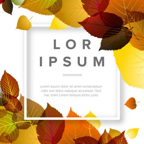 Autumn Leaves Background Digital Flyer Layout with Square Frame - 374999628