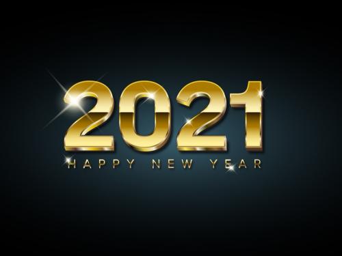 Happy New Year 2021 Digital Card Layout with Golden Numbers - 374999637