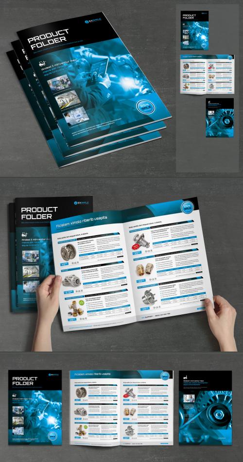 Product Specification Sheet Layout with Blue and Black Design - 375187669