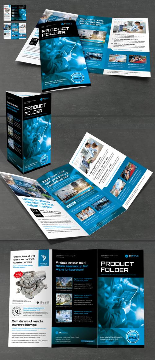 Tri-Fold Layout with Blue and Black Design - 375187801