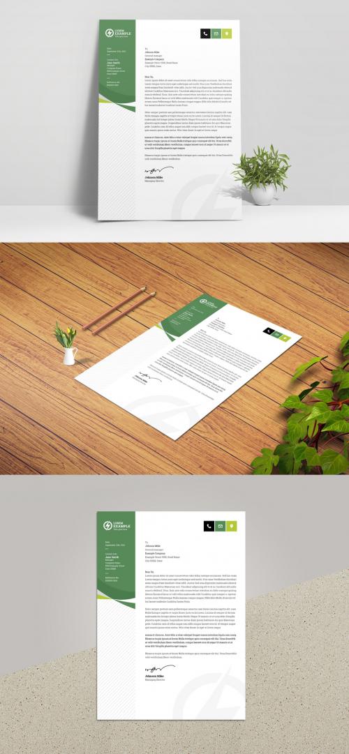 Minimal Business Letterhead with Green and Black Accents - 375233979