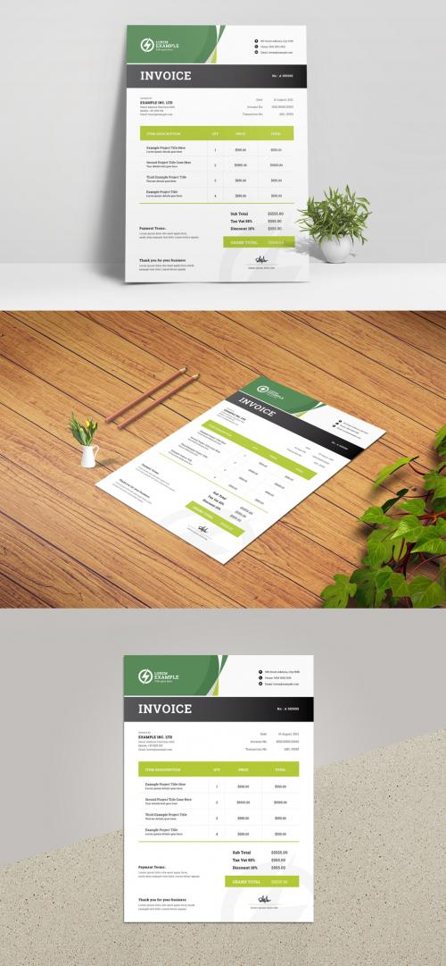 Creative Business Invoice with Green and Black Accents - 375233996