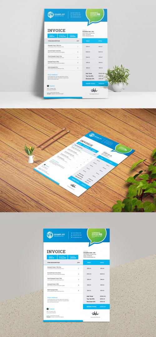 Social Media Business Invoice with Green and Blue Accents - 375233998