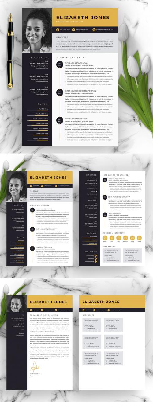 Yellow and Black Resume with Photo Placeholder - 375431089