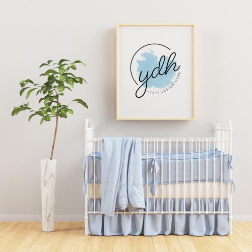 Child´s Room with a Vertical Wooden Frame Poster Mockup - 375458045