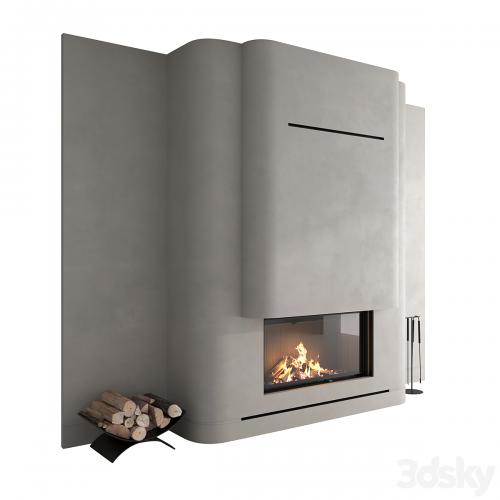 Decorative wall with fireplace set 56