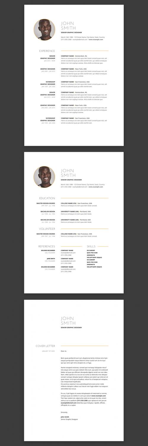 Simple Minimal Contemporary Modern Resume with Orange Stroke Elements - 375651488