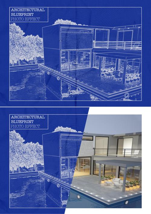 Architectural Blueprint Photo Effect Mockup - 375653475