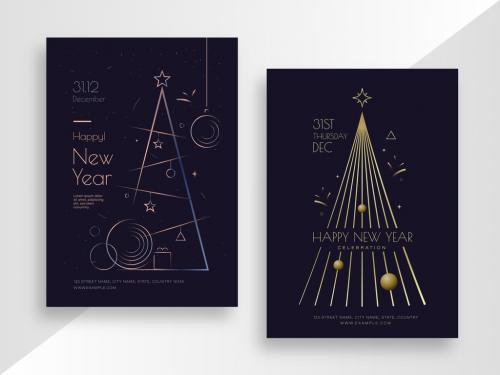 New Year Invitation Card Set with Christmas Tree - 375702180