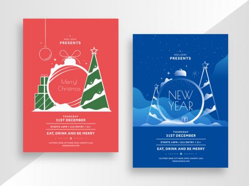Red and Blue Christmas Party Poster Layout - 375702181