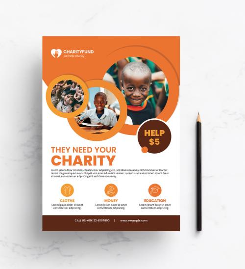 Charity Flyer Layout with Circle Photo Masks - 375916135