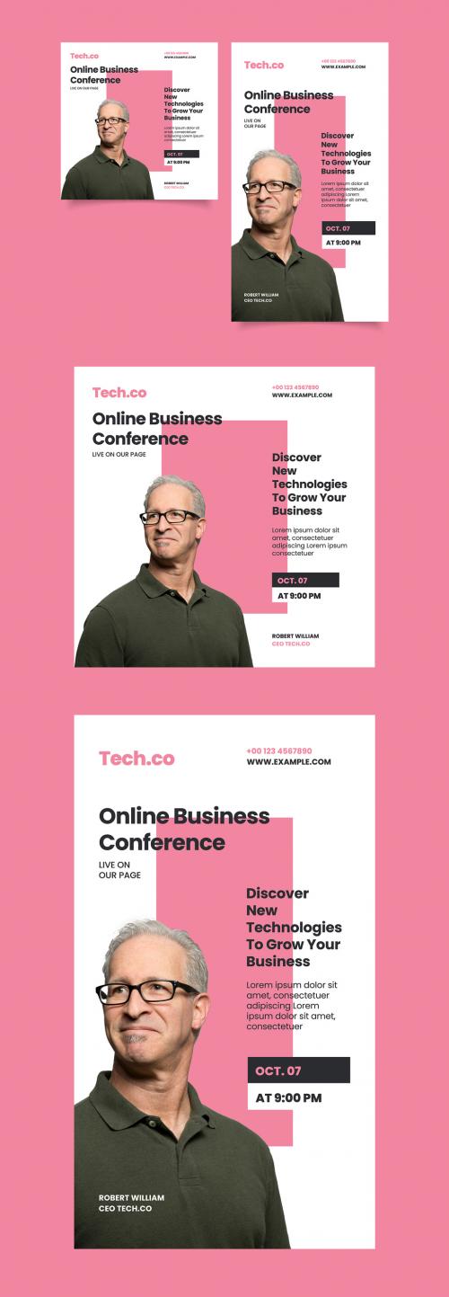 Online Business Conference Social Media Post Layout with Pink Accents - 375916182