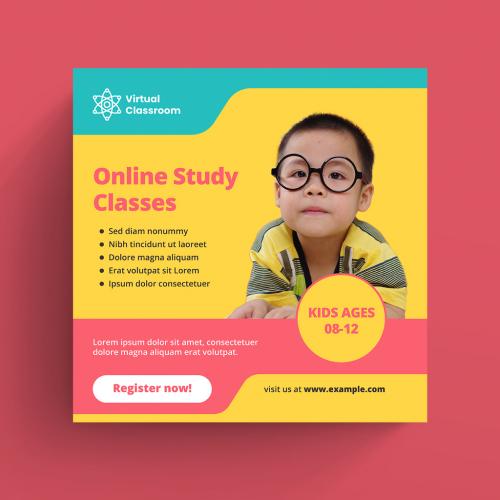 Virtual Classroom Social Media Post Layout with Colorful Design Elements - 375916225