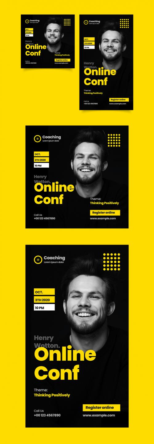 Online Conference Social Media Post Layout with Yellow Accents - 375916229