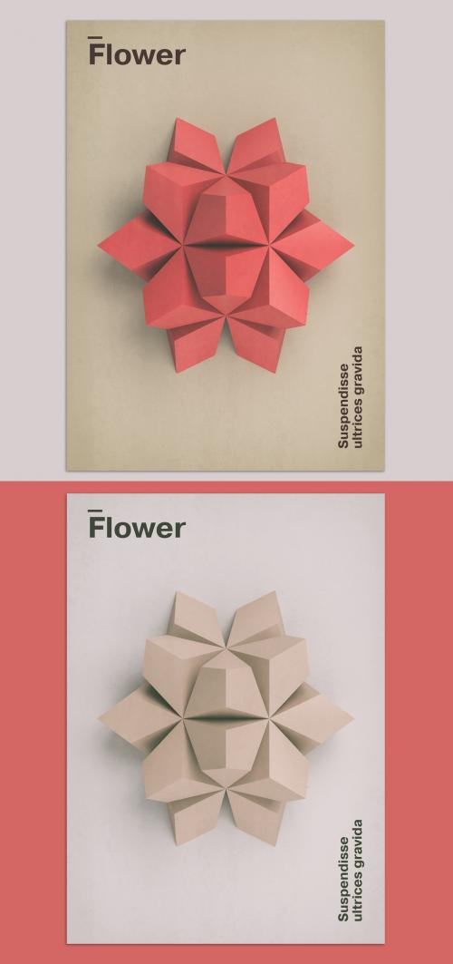Geometric 3D Flower Art Poster Layout - 375927533