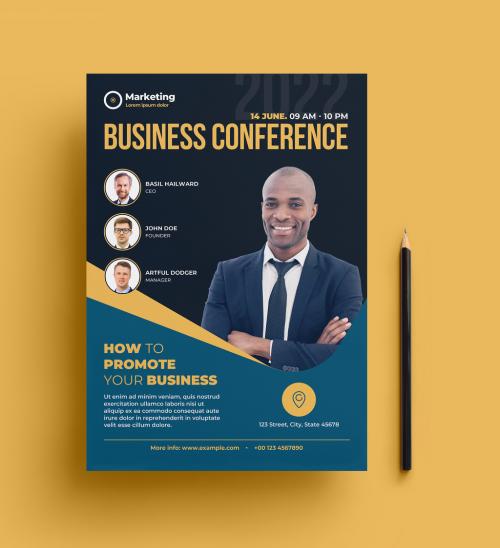 Business Conference Flyer Layout with Yellow Accents - 375928364