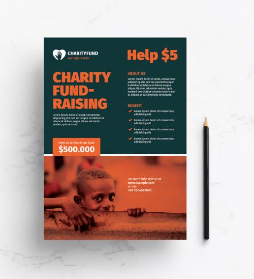 Charity Fundraising Flyer Layout with Orange Accents - 375928456