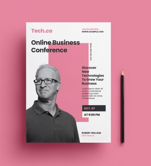 Online Business Conference Flyer Layout with Pink Accents - 375928508