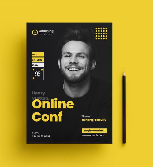 Online Conference Flyer Layout with Yellow Accents - 375928520