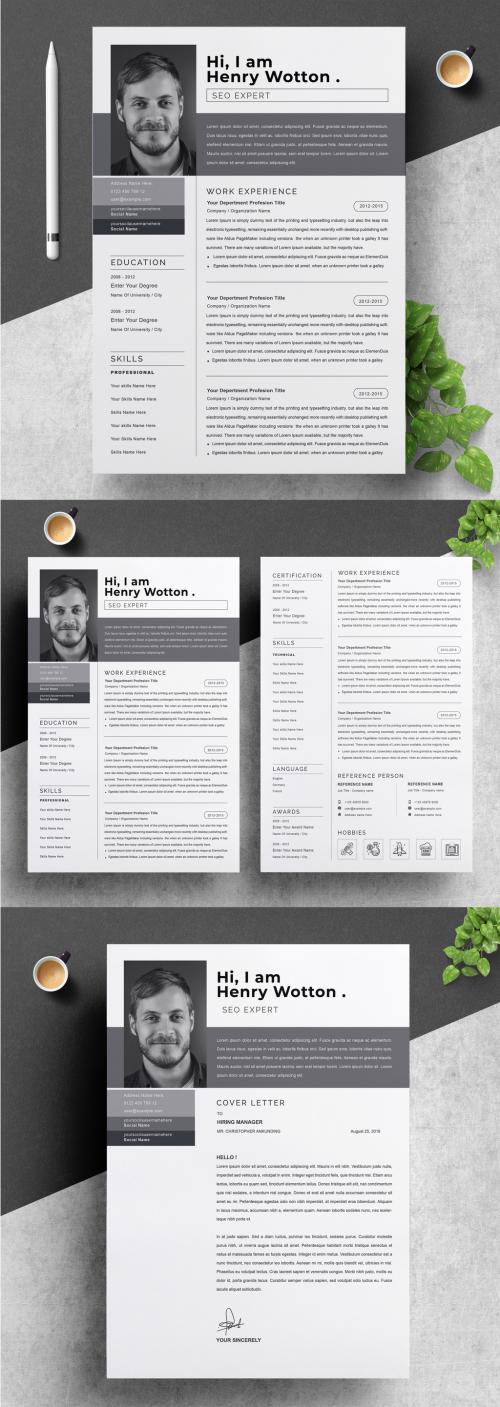 Creative Resume Layout with Photo Placeholder - 375942615