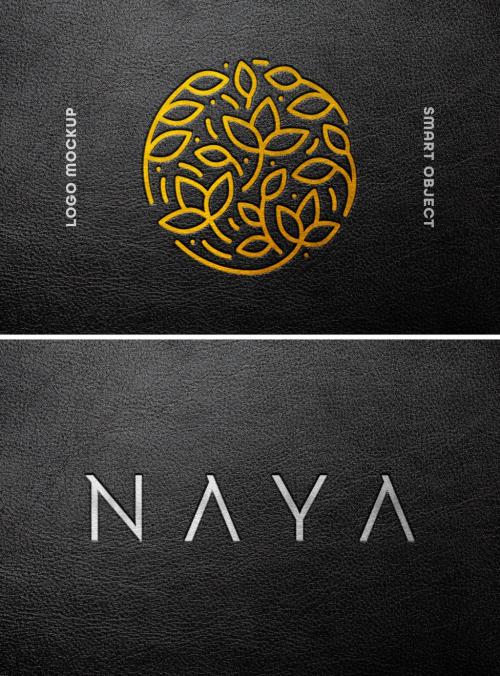 Dark Leather Pressed Gold Foil Mockup - 376750558