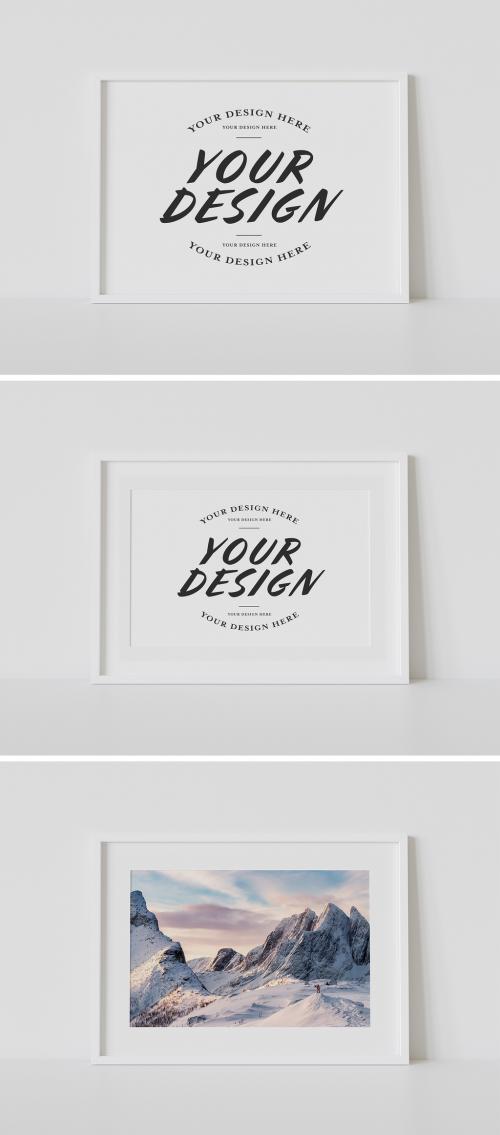 White Frame Leaning on Floor Mockup - 376751406