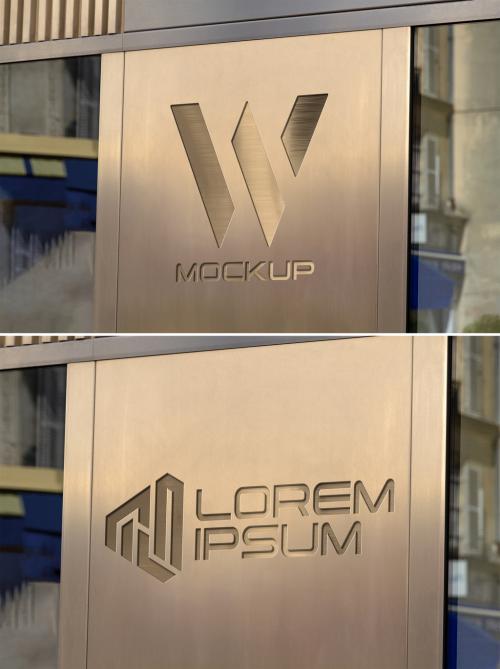 Storefront Logo on Metal Plate Mockup - 376753382