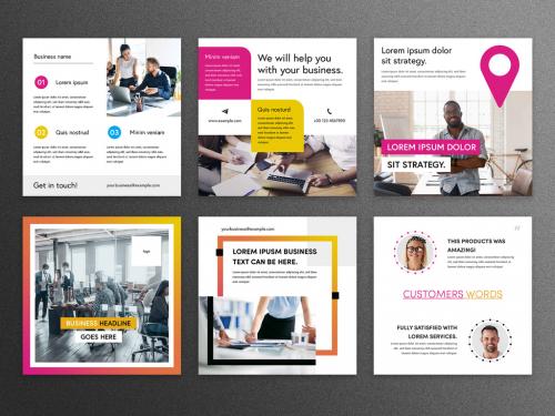 Business Social Media Layouts with Magenta and Yellow Accent - 376770387