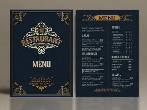 Restaurant Menu Layout with Ornamental Elements  - 376796764