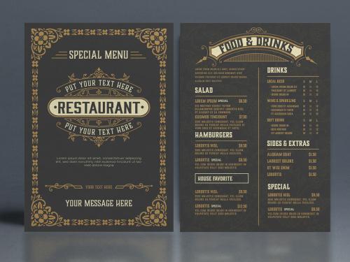 Restaurant Menu Layout with Ornamental Elements  - 376796777