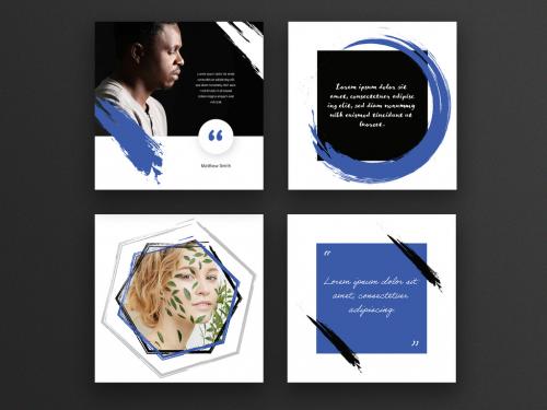 Abstract Social Media Layouts with Black and Blue Accent - 376948883