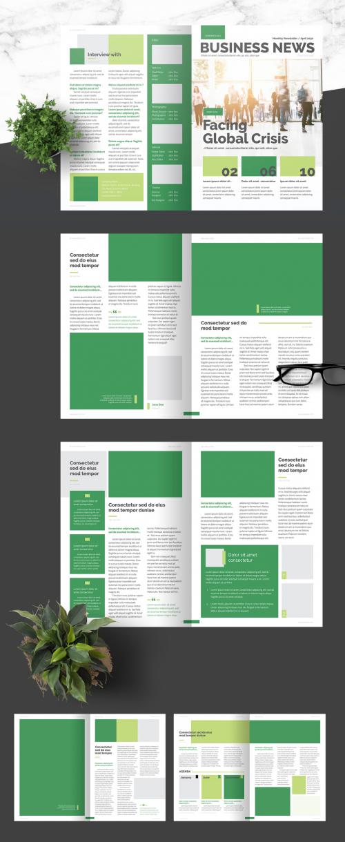 Business Newsletter with Green Accents - 376974322