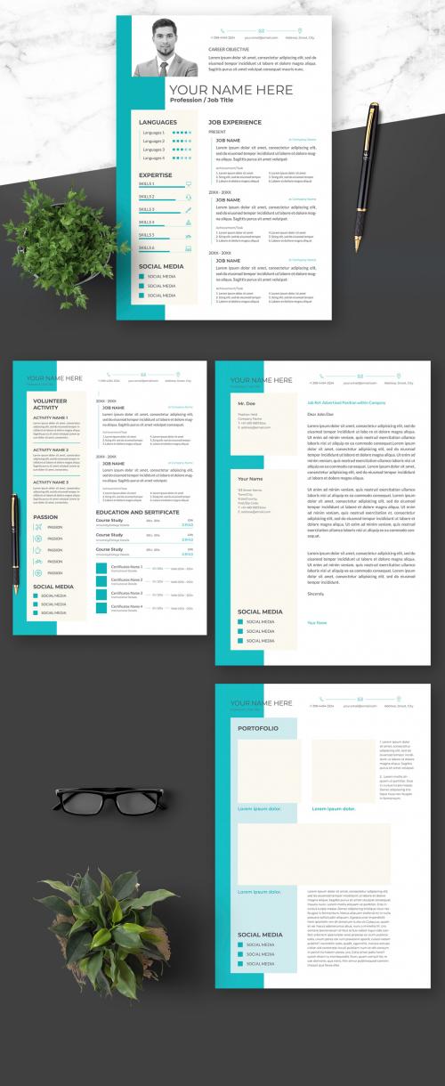 Clean Resume with Blue Accents - 376974352