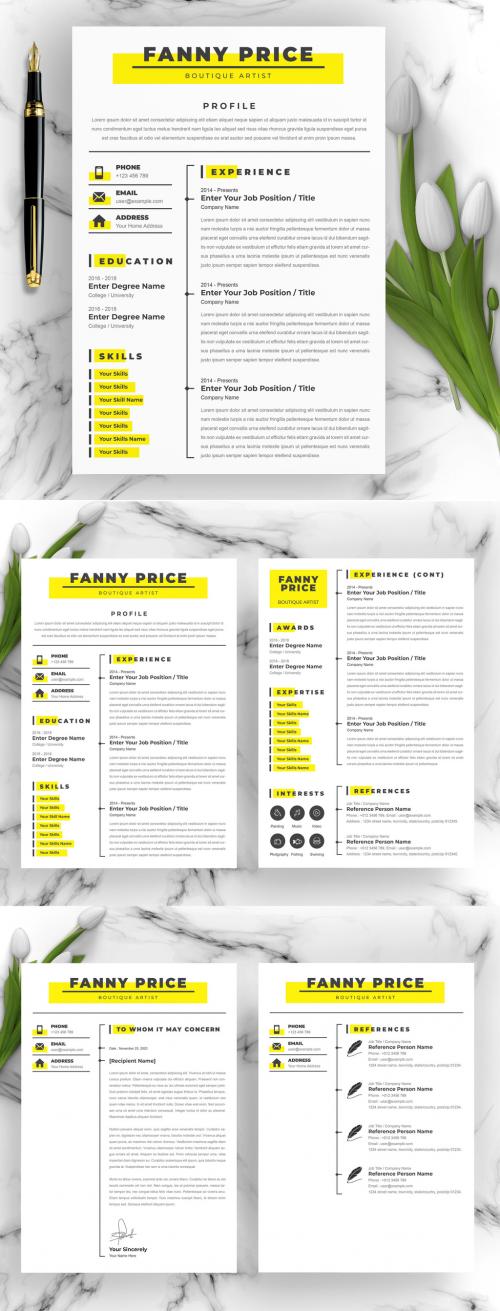 Yellow and Black Resume with Cover Letter and Reference Page - 376984907