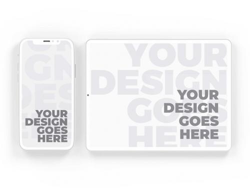 Vertical Smartphone and Horizontal Tablet Mockup with White Clay Style - 376996081