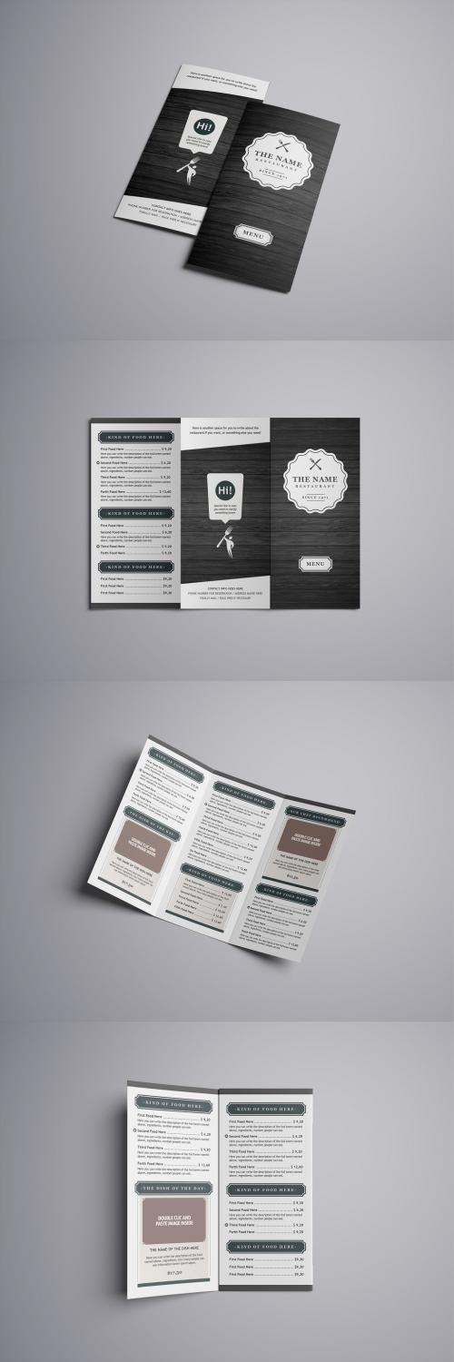 Dark Wood Food Menu Trifold Layout - 377175445