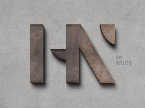 3D Wood Logo Sign Mockup on Concrete Wall - 377188261