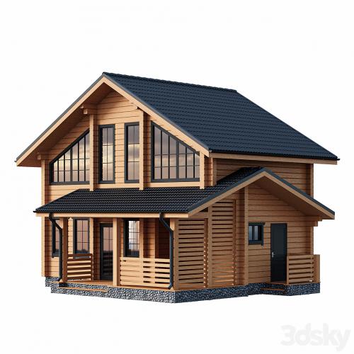 Two-storey wooden house with a porch