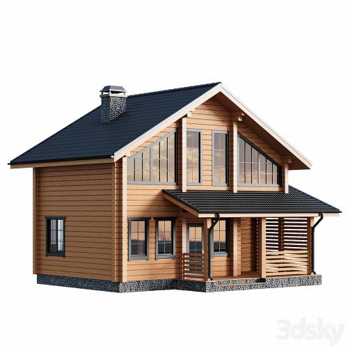 Two-storey wooden house with a porch