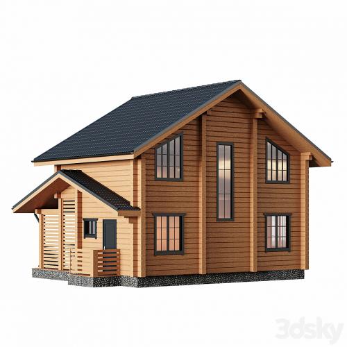 Two-storey wooden house with a porch