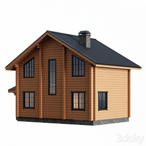 Two-storey wooden house with a porch