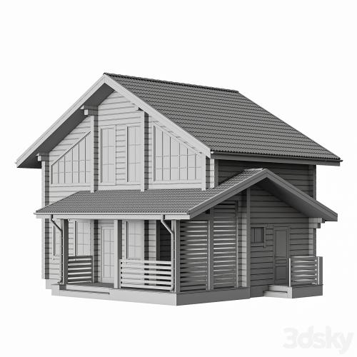 Two-storey wooden house with a porch