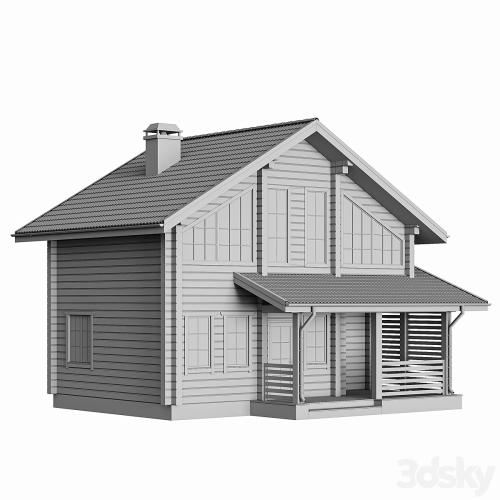 Two-storey wooden house with a porch