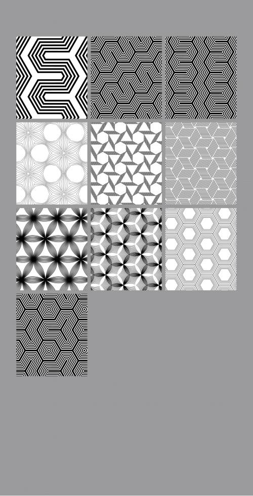 Seamless Pattern Collection with Simple Black and White Geometric Shapes - 378156735