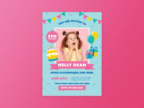 Girl Birthday Party Flyer Layout - 378162087