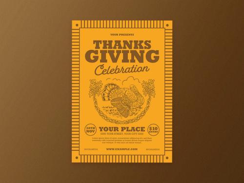 Vintage Thanksgiving Invitation Flyer Layout - 378162277